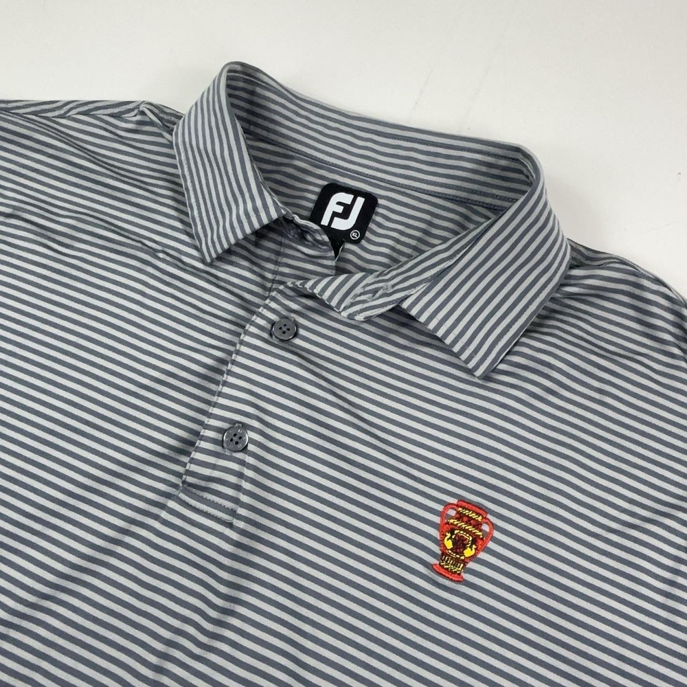 FootJoy Golf Polo Shirt Mens XL Gray Striped Naples National Short Sleeve